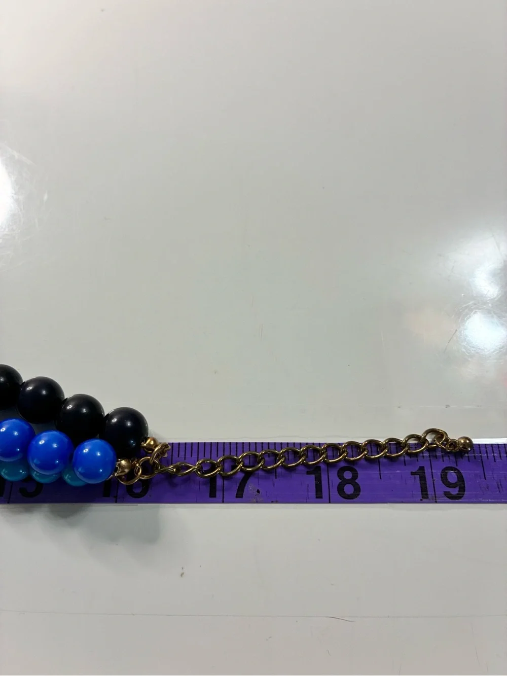 Triple-Strand Blue & Black Beaded Statement Party Necklace with Rhinestones EUC